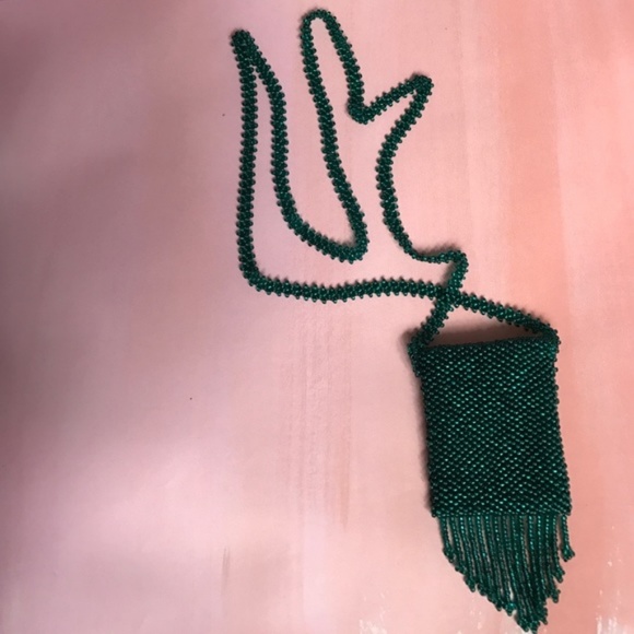 Costume Baldor Beaded Pouch Necklace Fringe Pocket Boho Midi - Picture 6 of 6